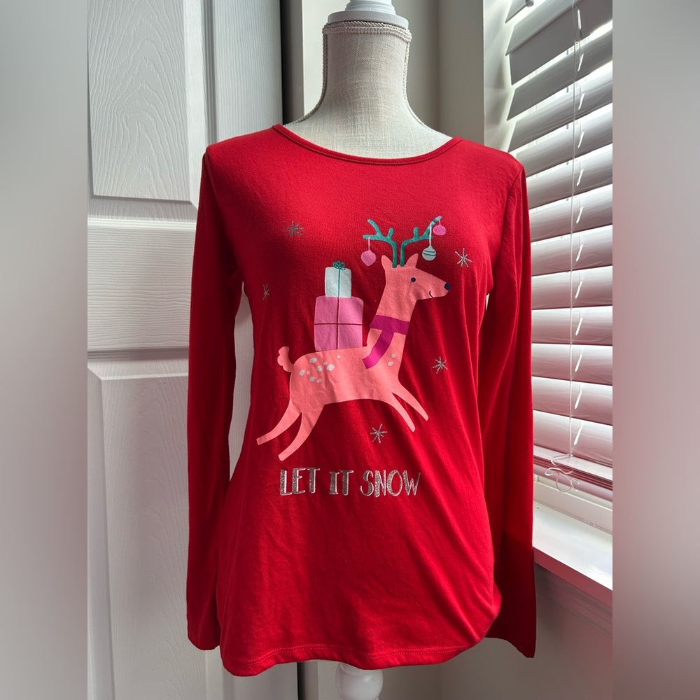 Cat & Jack Crimson Reindeer Let It Snow Scoop Neck Long Sleeve Pajama Shirt